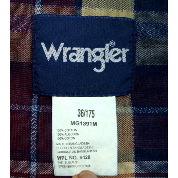 NWT Wrangler Gold Buckle Mens Western Plaid Button-Down Shirt Size 36 100% Cotto - Picture 5 of 10